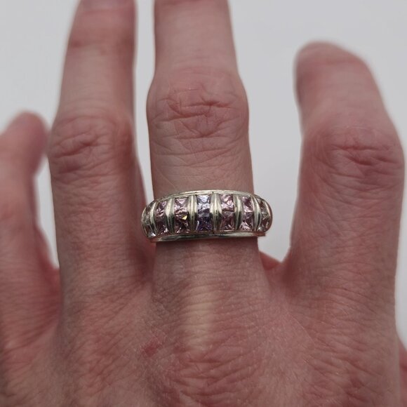 Size 9.25 Sterling Silver Beautiful Cubic Zirconia Gems Band Ring A2693 - Picture 5 of 9